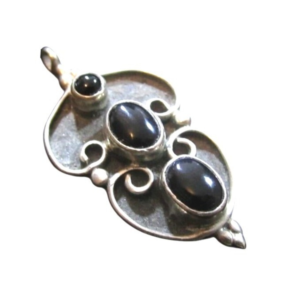 Vintage Ornate Black Onyx Sterling Silver 925‎ Necklace Pendant*4.8g*38mm